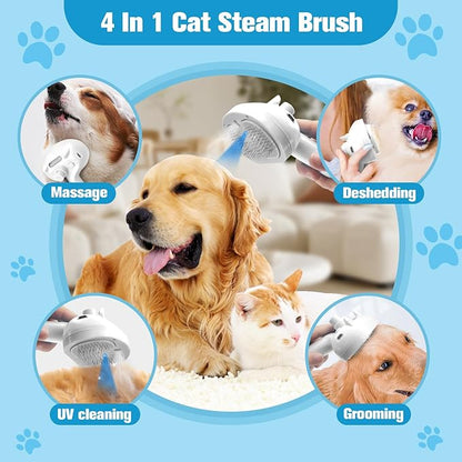 Steam Brush for Cats,4 in 1 Cat Steam Brush,Self-Cleaning Slicker Brushes for Dogs,Pet Spary Hair Removal Comb for Grooming Massage,Recharegable Cat Dog Hair Remover for Long&amp;Short Haired Dogs White