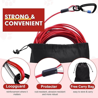 Snagle Paw Dog Tie Out Cable 30FT-1000LBS Break Strength,Heavy Duty Dog Leads for Yard with Shock Absorbing Spring &amp; Swivel Hook,Long Leash Cable for Outdoor Tethering,Dog Line for Small Large Dogs