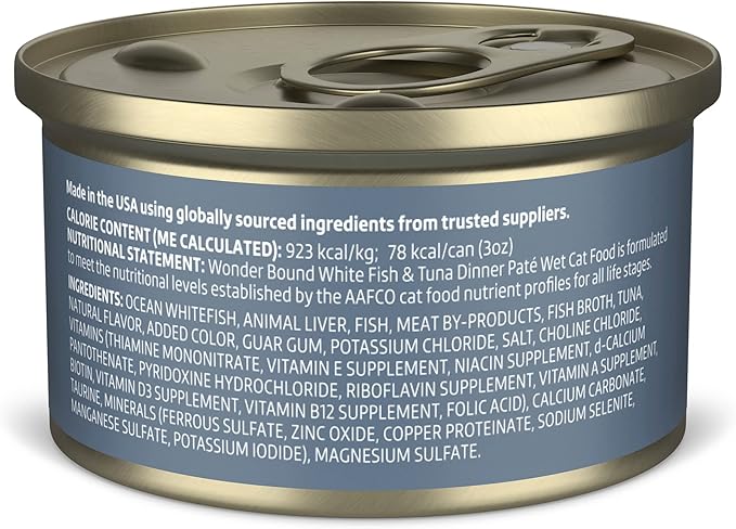 Amazon Brand - Wonder Bound Wet Cat Food, Pate, No Added Grain, (Whitefish &amp; Tuna), 3 ounce (Pack of 24)