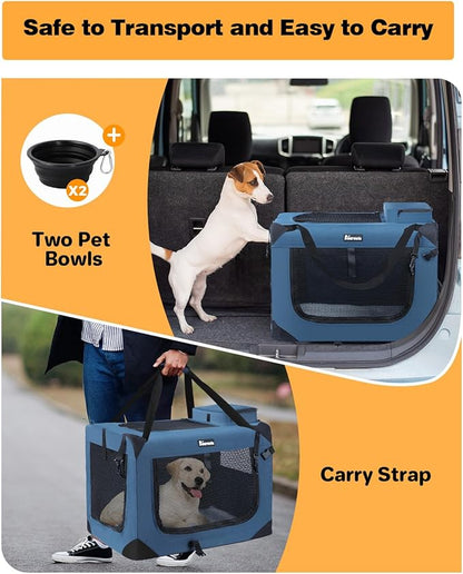Extra Large Dog Crate with 2 Foldable Bowl, 40 Inch Collapsible Travel Dog Crate Kennel with Soft Blanket for Medium Dogs,Indoor &amp; Outdoor (40" L x 27" W x 27" H, Navy)
