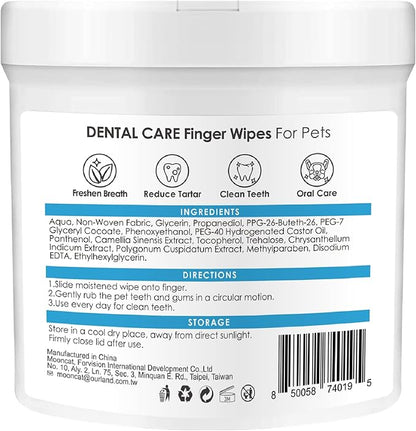 Mooncat Dental Finger Wipes for Dogs &amp; Cats - Easy Teeth Cleaning to Remove Plaque, Tartar &amp; Freshen Bad Breath - Gentle Tooth Wipes for Puppy &amp; Kitten Care - 40 Counts