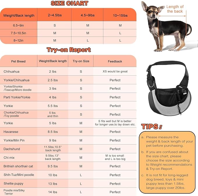 YUDODO Pet Sling Carrier for Small Dogs &amp; Cats – Hands-Free Puppy Carrier with Safety Hook, Large Zipper Pocket, Soft Breathable Mesh, Adjustable Strap &amp; Reflective Strip (Gray 3.0 S)