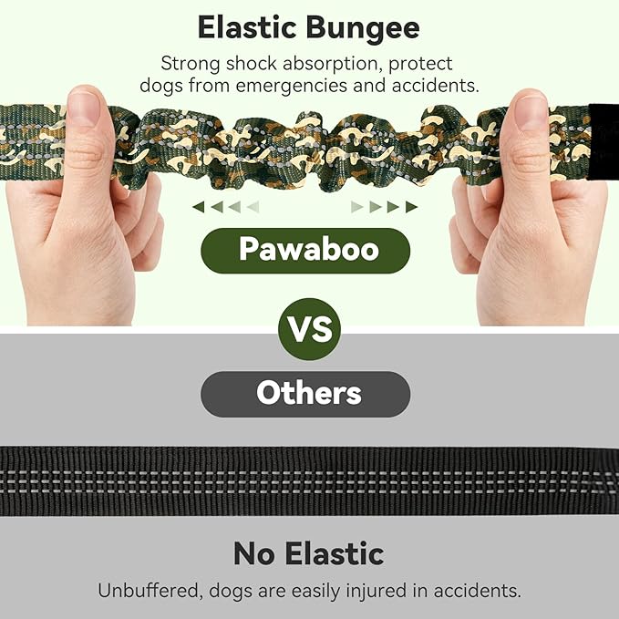 Pawaboo Dog Seatbelt for Car, 3-in-1 Dog Seat Belt Bungee, Shockproof Dogs Tether with Buckle&amp;Hook Latch, Adjustable Reflective Dogs Cars Harness Leash with 360° Lockable Buckle, Army Green Camouflage