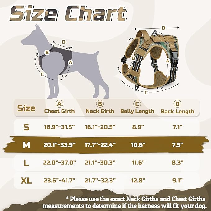 rabbitgoo Tactical Dog Harness Medium Sized Dog, No Pull Military Service Vest with Handle &amp; Molle, Easy Control for Training Walking, Adjustable Reflective Straps, Brown camo, M