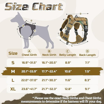rabbitgoo Tactical Dog Harness Medium Sized Dog, No Pull Military Service Vest with Handle &amp; Molle, Easy Control for Training Walking, Adjustable Reflective Straps, Brown camo, M