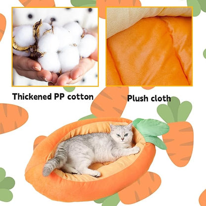 Bunny Bed, Rabbit Bed Carrot Shape, Soft &amp; Machine Washable with Removable Cushion for Guinea Pig Chinchilla Squirrel Hedgehog and Other Small Animals (Carrot Shape)