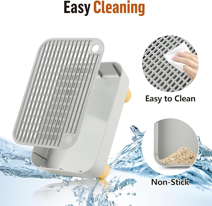 Cat Litter Box Step Ramp, Cat Litter Catcher Mat with Wooden Feet, Filter Function, Cat Pedal Stool for Self-Cleaning Cat Litter Box, Ideal for Kitten &amp; Elderly Cats (Light Grey)