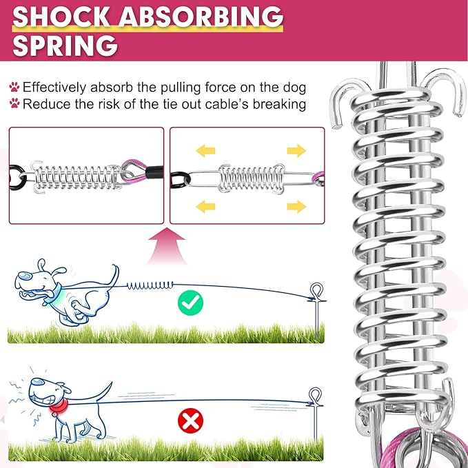 Snagle Paw Heavy Duty Dog Leads - 100FT-1000LBS, Tie Out Cable with Swivel Lockable Hook &amp; Spring, Chew Proof Chain for Outside Dog Run