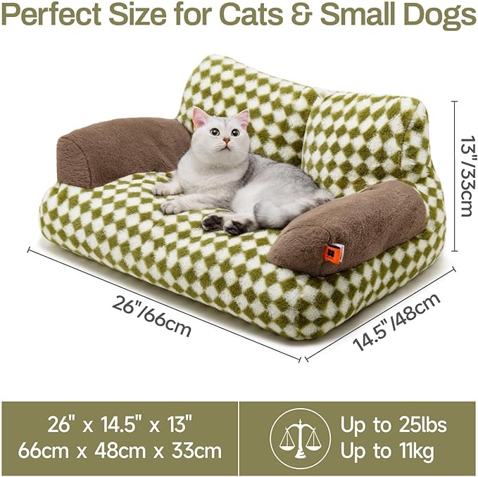 MEWOOFUN Cat Bed for Indoor Cats, Washable Dog Beds for Small Medium Dogs &amp; Cats, Fluffy Cat Couch with Non-Slip Bottom (Green, 26.0" L X 19.0" W X 13.0" Th)
