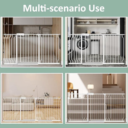 TSAYAWA Walk Through Baby Gate with Door, 62-67 Inch Wide Presure Mounted No Drill Metal Auto Close Child Gate for Stair Doorway - Indoor Outdoor Safty Gate for Toddler Dog Doggie, White