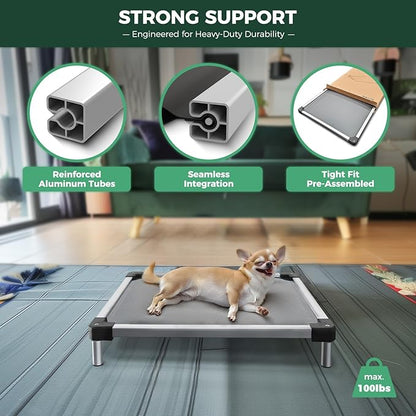 FXW TitanNest Chew-Proof Elevated Dog Bed, Raised Cot for Indoor/Outdoor/Camping Use, Durable &amp; Washable Padded Pet Bed with Exclusive Cover for Extra-Large Dogs, 56.0" L x 31.0" W x 7.3" H, Gray