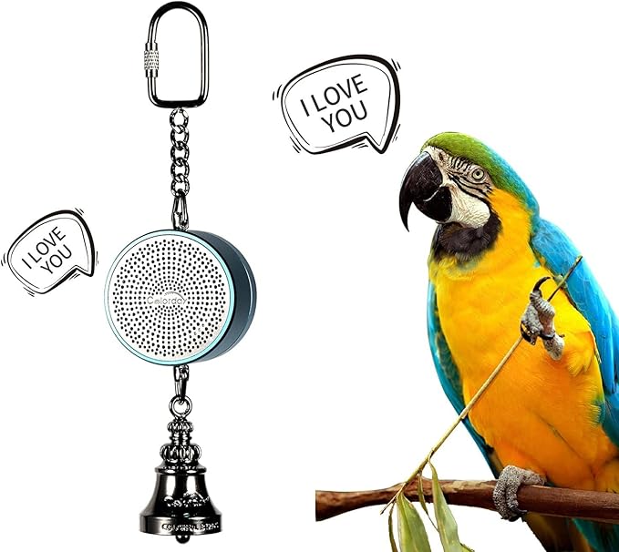 Colorday Bird Toys Parrot Talking Coach &amp; Interactive Voice Bell for Parakeet, African Grey, Amazon Parrots, Quaker, Cockatiel, Conure (Blue)