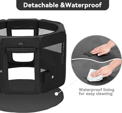PETSFIT 45.5" Dog Playpen with Dual Zipper Doors –Sturdy Foldable Pet Playpen for Large &amp; Medium Dogs with Removable Mesh Top and Leakproof Bottom