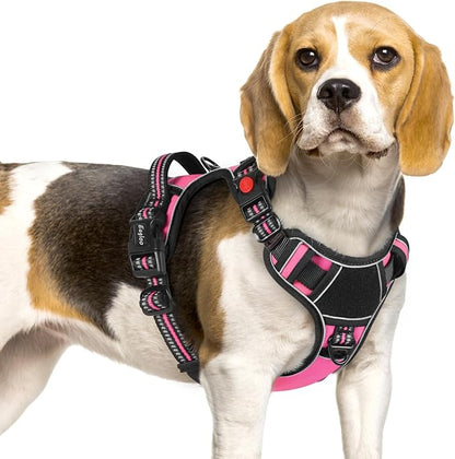 Eagloo Dog Harness Small Sized, Easy Wearing with 3 Buckles, Adjustable No Pull Pet Harness with 2 Rings for Walking, No Chock Reflective Soft Padded Vest with Control Handle, Pink &amp; Black, S