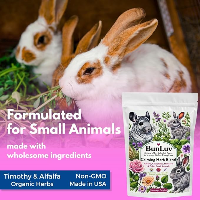 Herbal Calming Forage (2 Ounces): Premium Rabbit Food, Hay for Guinea Pigs Food, Chinchilla Food, Hamster Treat Made with Timothy Hay &amp; Organic Herbs (2 Ounces)