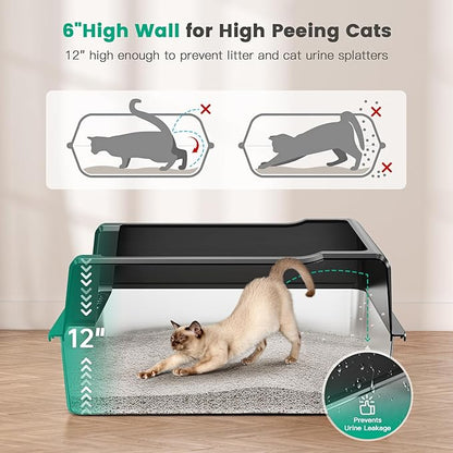 Tripamin XXL Stainless Steel Litter Box with High Sides 26"x18"x12" Extra Large Metal Litter Box for Big Cats &amp; Multiple cat, Jumbo Top Entry Litter Pan with lid (Black, XX-Large)