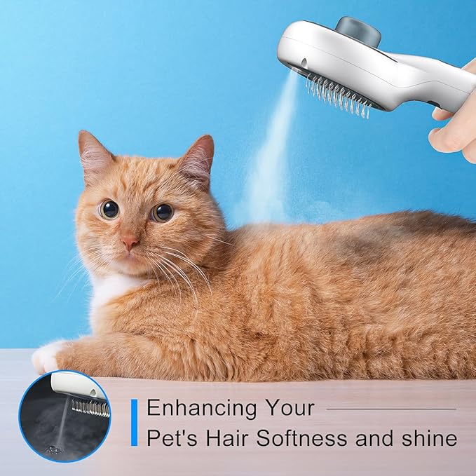 Cat Steam Brush for Indoor Cats – 3-in-1 Grooming Tool with Water Spray, Self-Cleaning Hair Comb for Long &amp; Short Haired Cats and Dogs
