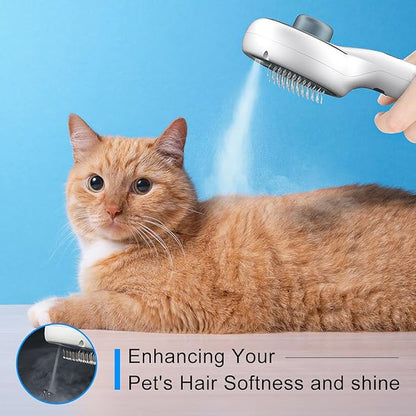 Cat Steam Brush for Indoor Cats – 3-in-1 Grooming Tool with Water Spray, Self-Cleaning Hair Comb for Long &amp; Short Haired Cats and Dogs