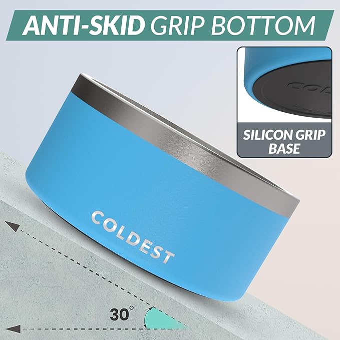 Coldest Dog Bowl - Anti Rust Metal, Non Slip, 3 Layers Insulated Stainless Steel Dog Bowls - Spill Proof &amp; Heavy Duty - Water Bowl for Dogs, Cats &amp; Pets, Dish Washer Safe (200 oz, Celestial Blue)