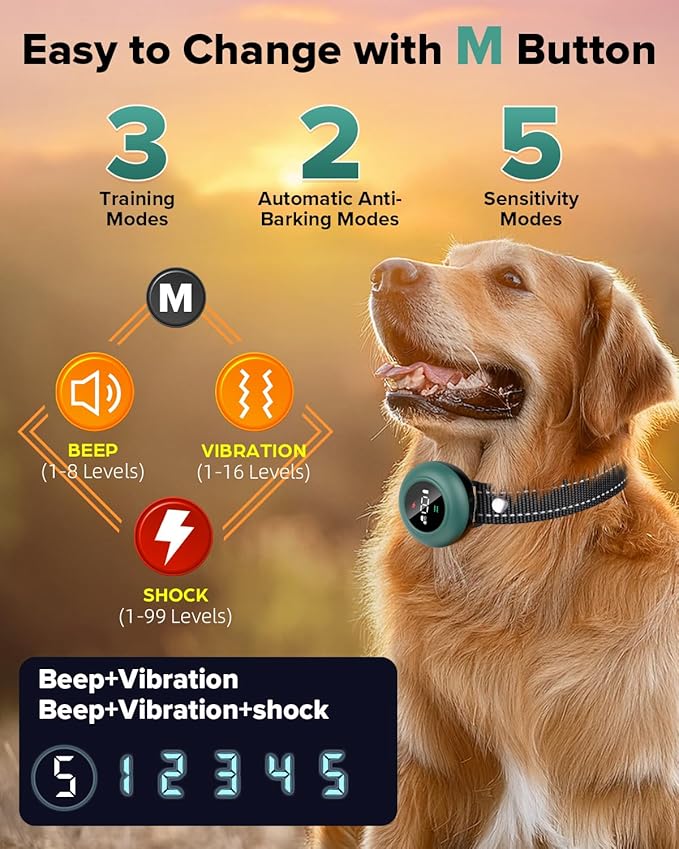 [New 2025] 2-in-1 Dog Shock Collar &amp; Bark Collar – 3300FT Dog Training Collar with Remote, Automatic Anti-Barking, 5 Adjustable Sensitivity Levels, IP67 Waterproof E-Collar for Small Medium Large Dogs