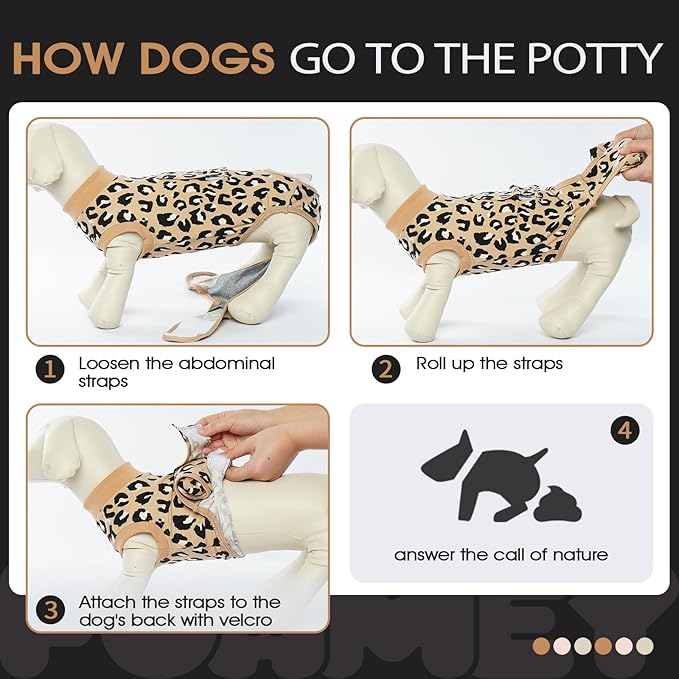 FUAMEY Recovery Suit for Dogs After Surgery,Soft Breathable Dog Bodysuit E-Collar &amp; Cone Alternative Surgical Suit,Male Female Dog Neuter Spay Suits Anti Licking Wounds Onesie Brown Leopard S