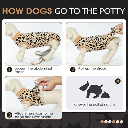 FUAMEY Recovery Suit for Dogs After Surgery,Soft Breathable Dog Bodysuit E-Collar &amp; Cone Alternative Surgical Suit,Male Female Dog Neuter Spay Suits Anti Licking Wounds Onesie Brown Leopard L