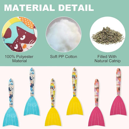 BINGPET 6 Pcs Catnip Toys for Cats,Interactive Cat Toy for Bored Indoor Kitten Adult Cats,Cat Fish Toy Filled with Natural Catnip,Cute Crinkle Cat Toy Kitten Toys Cat Chew Kicker Toy for All Breeds