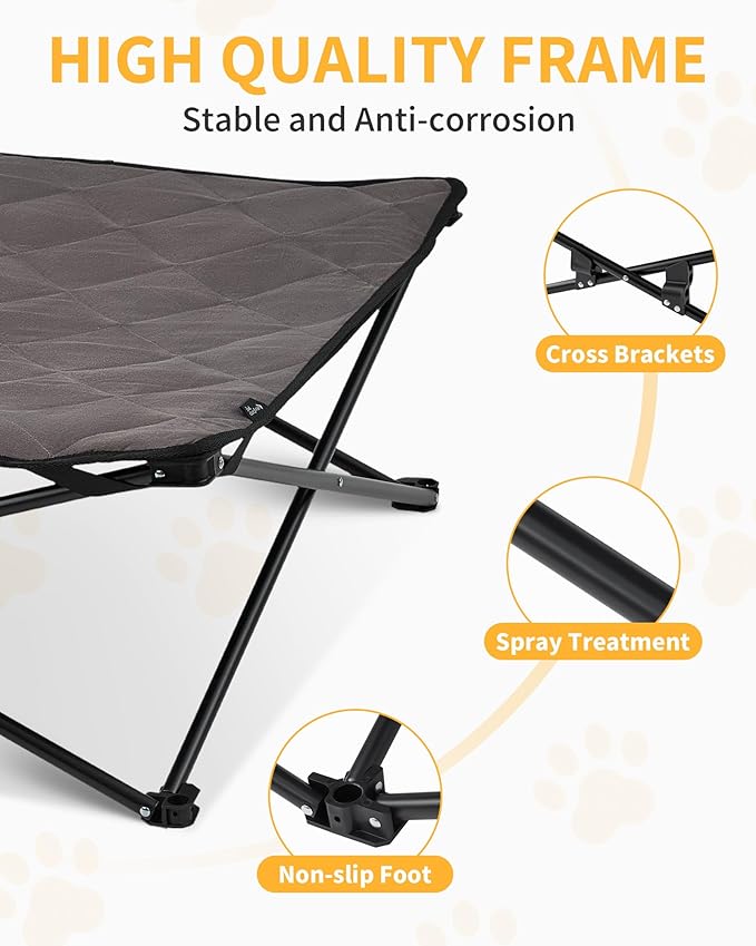 KingCamp Elevated Dog Bed for Medium Dogs, Raised Outdoor Indoor Portable Cooling Cot Lifted Pet Hammock off Ground with Washable Breathable Mesh &amp; Frame with Non Slip Foot for Camping Backyard, Black