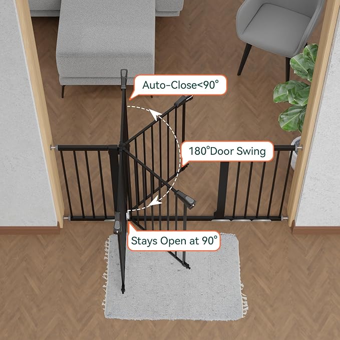 BABELIO 36" Tall Baby Gate, 29-55" Auto Close Pressure Mounted Dog Gate for Doorways &amp; Hallway, Pressguard Basics Easy Walk Thru Pet Gate, Extra Wide Metal Child Gate, Black