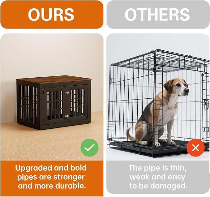 38" Heavy Duty Dog Crate Furniture for Small,Medium and Large Dogs,Rustic Wooden Dog Cage Kennel Indoor Furniture with Waterproof Top,Decorative Pet House Side End Table (Black &amp; Wood)