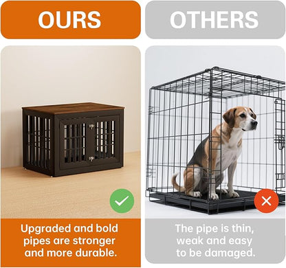 38" Heavy Duty Dog Crate Furniture for Small,Medium and Large Dogs,Rustic Wooden Dog Cage Kennel Indoor Furniture with Waterproof Top,Decorative Pet House Side End Table (Black &amp; Wood)