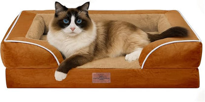 Comfort Expression Small Dog Beds Waterproof Cat Beds Orthopedic Foam Sofa Beds for Small Dogs Comfy Pet Bed with Washable Removable Cover &amp; Non-Slip Bottom(XX-Small,Caramel)