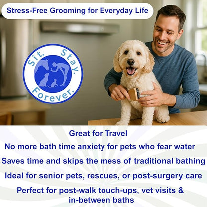 Sit. Stay. Forever. Dry Shampoo for Dogs &amp; Cats – Organic Dry Bath Powder, Talco para Perros, Hypoallergenic, Odor Control for Smelly Dogs, No-Rinse, Anti-Itch, Safe &amp; Natural, Made in The USA, 7 oz