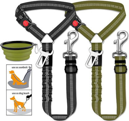 3 Piece Set Dog Seat Belt Retractable Dog Car Seatbelts Adjustable Pet Seat Belt for Vehicle Headrest Restraint Adjustable Heavy Duty &amp; Elastic &amp; Durable Car Harness for Dogs