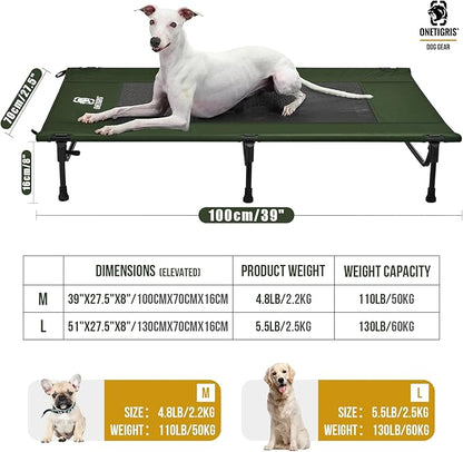 ONETIGRIS Elevated Dog Bed, Outdoor Dog Cod Large Raised Dogs Bed with Chew Proof Mesh, No-Slip Portable Dogs Cot Bed for Indoor &amp; Outdoor Portable (Green, Large)