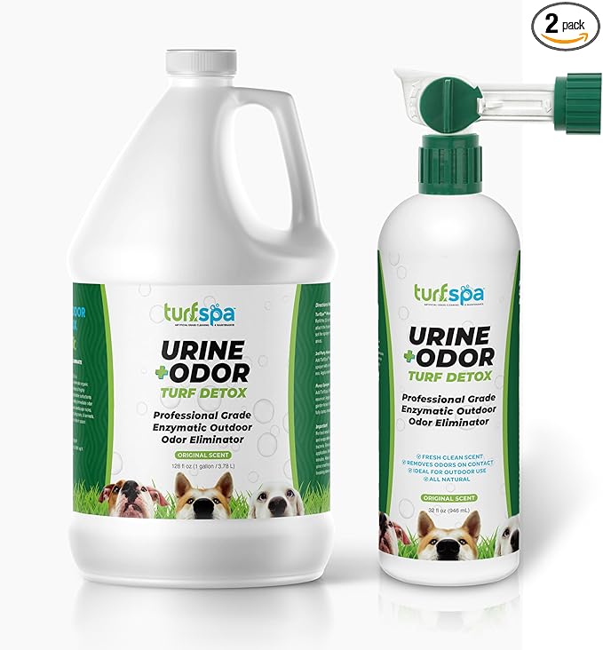 Urine &amp; Odor Turf Detox: 32 oz Sprayer &amp; Gallon Refill Professional Enzyme Cleaner &amp; Odor Eliminator for Artificial Grass, Turf, Concrete, Patios &amp; Kennels, Enzymatic Cleaner for Dogs &amp; Cats