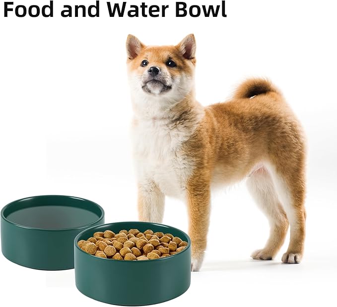 Ceramic 6.1inch Non-Slip Dog Food and Water Bowl for Small &amp; Medium Breed Dogs,Pet Bowl for Replacement, Protects Cervical Spine (Green)