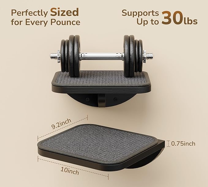Grey Sisal-Padded Cat Wall Steps (2-Pack), Floating Wooden Cat Perch and Climbing Step Set, Wall Mounted Furniture for Jumping &amp; Play