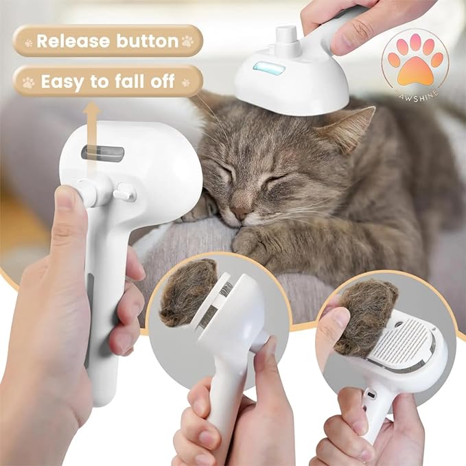 Cat steam brush – Effective Pet Brush for Indoor Cats, Steam Technology for Shedding, Mats &amp; Grooming – Ideal cat brush indoor for Deep Cleaning (White)
