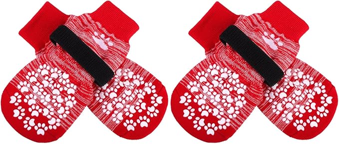 EXPAWLORER Anti Slip Dog Socks to Prevent Licking Paws, Dog Shoes for Hot Pavement, Dog Booties for Small Medium Large Senior Dogs, Traction Control Dog Boots &amp; Paw Protectors for Hardwood Floors-Red
