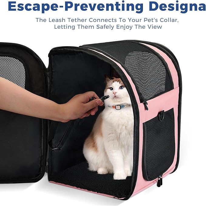 Apollo Walker Dog &amp; Cat Carrier Backpack for 4-15lb Pets - Ventilated Safe Design with Padded Back Support, Breathable Mesh Pet Backpack for Hiking, Travel, Outdoor (Pink)