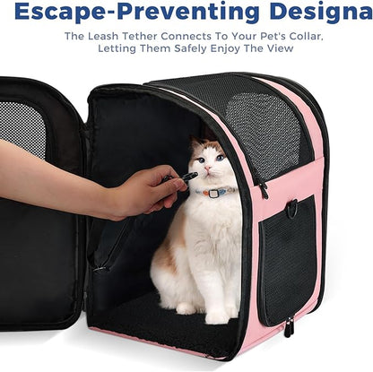 Apollo Walker Dog &amp; Cat Carrier Backpack for 4-15lb Pets - Ventilated Safe Design with Padded Back Support, Breathable Mesh Pet Backpack for Hiking, Travel, Outdoor (Pink)