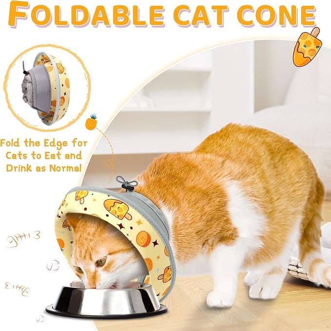 Cat Cone Collar Soft to Stop Licking, Adjustable, Foldable Lightweight Kitten Cones After Surgery Recovery for Cats &amp; Kittens, Cat Cone Alternative (Orange, S)