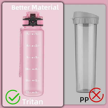 OLDLEY 32 oz Water Bottle, Motivational Water Bottle with Time Marker, Sports Water Bottle With Strap, Leakproof &amp; BPA Free Large Water Bottles for School, Gym, Travel, Outdoor, Tritan,Pink