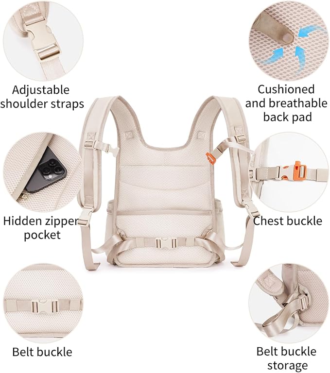 OFY Cat Carrier Puffy Backpack Breathable Small Dog Front Backpack Large Space for Small Dogs, Drawstring &amp; Water-Resisant Pet Bag for Travel Hiking, Beige Gray Patent Pending