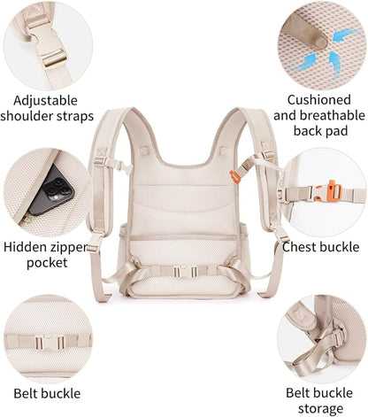 OFY Cat Carrier Puffy Backpack Breathable Small Dog Front Backpack Large Space for Small Dogs, Drawstring &amp; Water-Resisant Pet Bag for Travel Hiking, Beige Gray Patent Pending