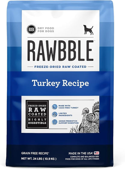 BIXBI Rawbble Dry Dog Food, Turkey, 24 lbs - USA Made with Fresh Meat - No Meat Meal &amp; No Corn, Soy or Wheat - Freeze Dried Raw Coated Dog Food - Minimally Processed for Superior Digestibility