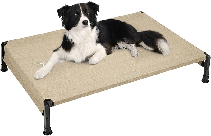 Veehoo Cooling Outdoor Dog Bed, Heavy Duty Elevated Pet Bed with Washable &amp; Breathable Teslin Mesh, Non-Slip Silicon Feet, Dog Cot Bed with Support Hem, 41" x 27", Beige Coffee, CWC2433