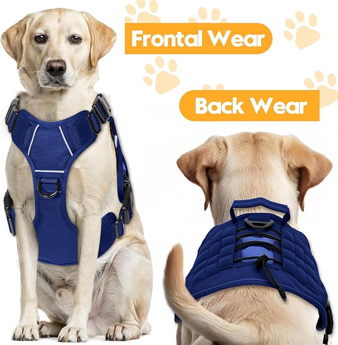 Heavy-Duty Tactical Dog Harness for Large Dogs, No Pull Adjustable Reflective Pet Vest with Molle System, K9 Military-Grade Control for Service Training, Outdoor &amp; 10+ Breeds, Dazzling Blue, Large