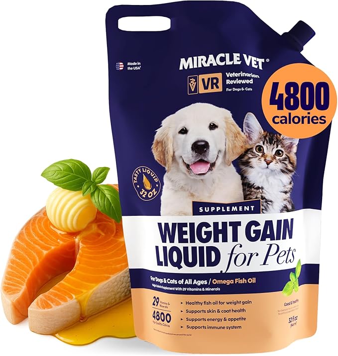 High-Calorie Weight Gainer for Dogs &amp; Cats - Multivitamin Nutritional Supplement Gel, Omega Fish Oil, Calcium - Puppy, Senior, Prenatal Cat &amp; Dog Vitamins, Supplements for Weight Gain